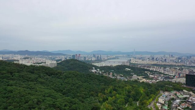 [korea drone footage] Seoul city landscape, Itaewon, Namsan Tower, Landmark