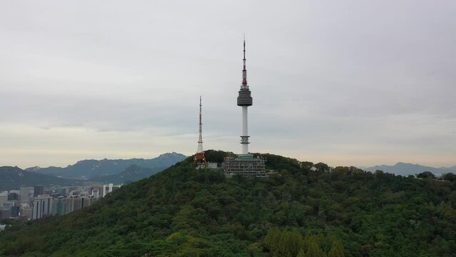 [korea drone footage] Seoul city landscape, Itaewon, Namsan Tower, Landmark
