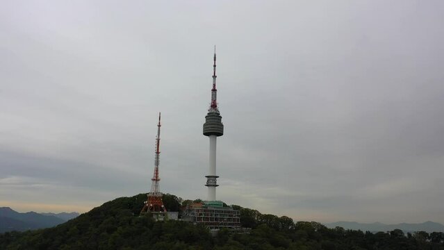 [korea drone footage] Seoul city landscape, Itaewon, Namsan Tower, Landmark