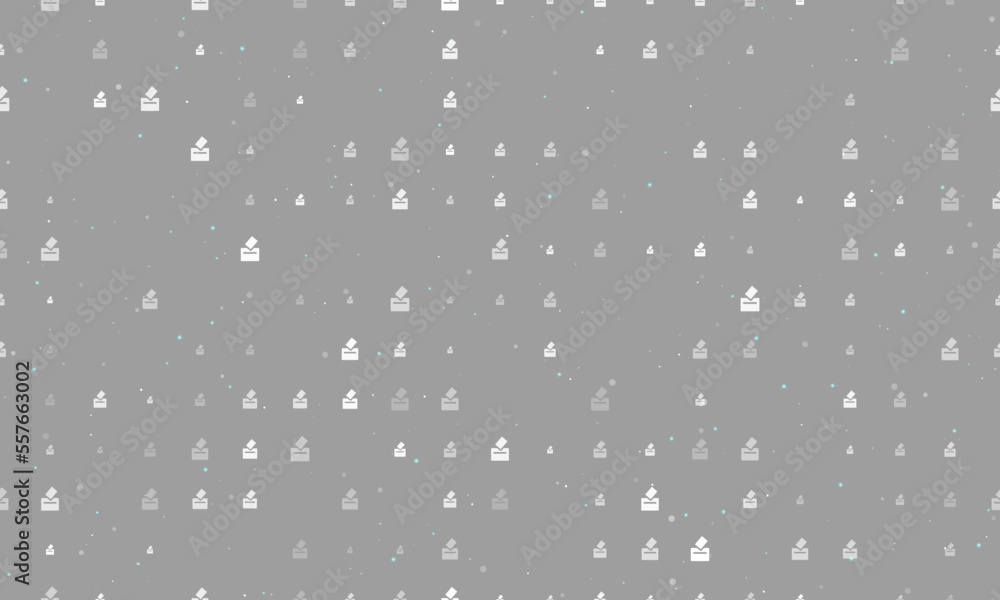 Poster seamless background pattern of evenly spaced white vote symbols of different sizes and opacity. vect