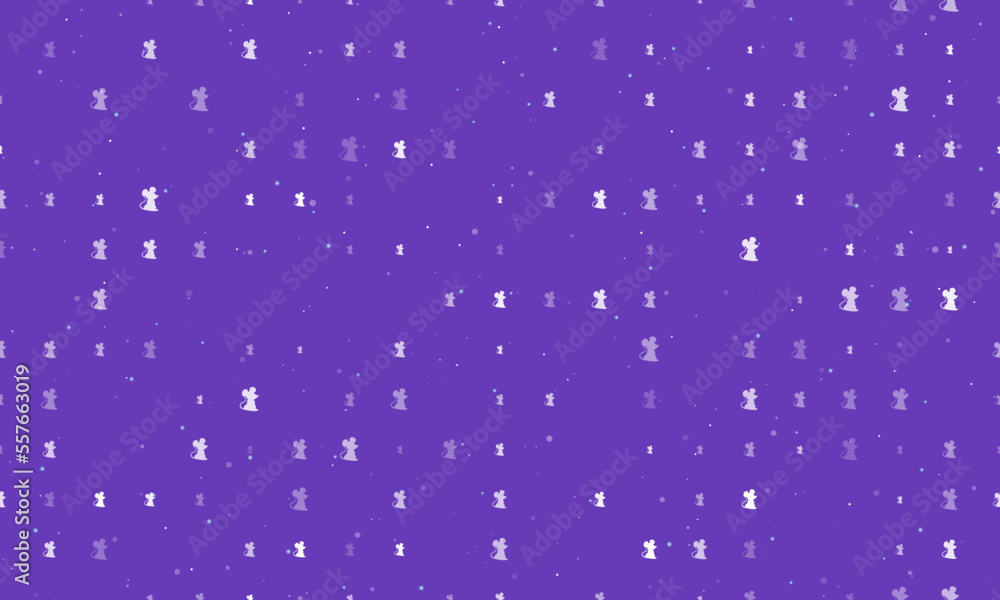 Poster seamless background pattern of evenly spaced white mouse symbols of different sizes and opacity. vec