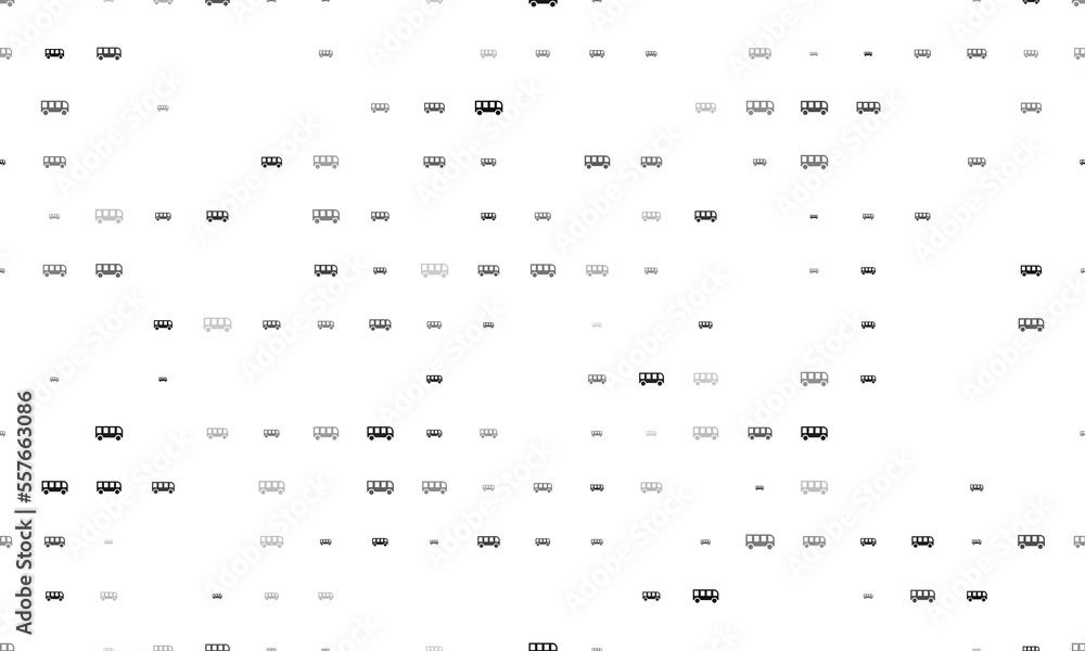 Poster seamless background pattern of evenly spaced black bus symbols of different sizes and opacity. vecto
