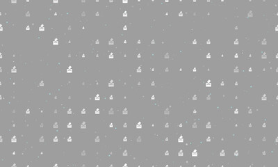 Seamless background pattern of evenly spaced white vote symbols of different sizes and opacity. Vector illustration on gray background with stars