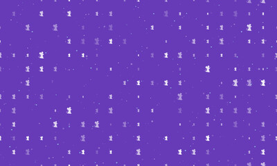 Seamless background pattern of evenly spaced white mouse symbols of different sizes and opacity. Vector illustration on deep purple background with stars