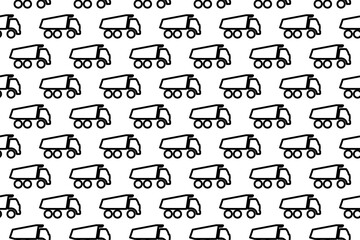 Seamless pattern completely filled with outlines of truck symbols. Elements are evenly spaced. Vector illustration on white background