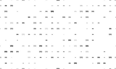 Seamless background pattern of evenly spaced black bus symbols of different sizes and opacity. Vector illustration on white background