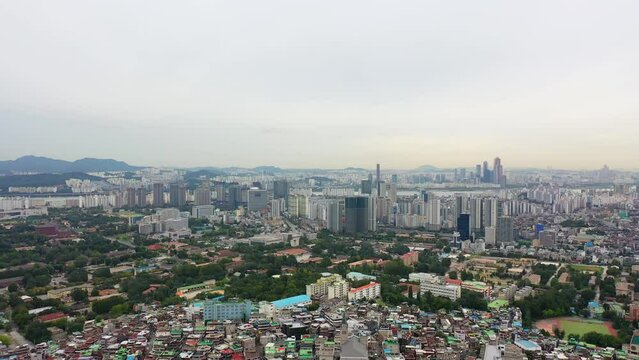 [korea drone footage] Seoul city landscape, Itaewon, Namsan Tower, Landmark