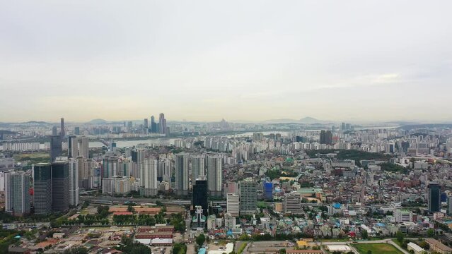 [korea drone footage] Seoul city landscape, Itaewon, Namsan Tower, Landmark