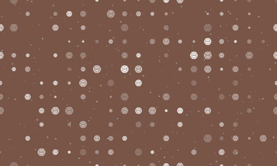 Seamless background pattern of evenly spaced white poker chip symbols of different sizes and opacity. Vector illustration on brown background with stars