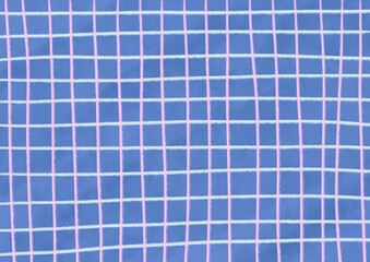 アナログ風で描いたピンクと白のチェック柄の青い背景素材