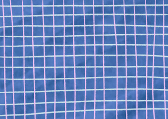 アナログ風で描いたピンクと白のチェック柄の青い背景素材