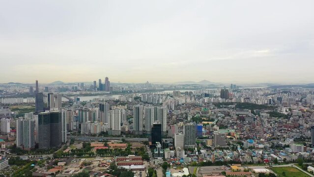 [korea drone footage] Seoul city landscape, Itaewon, Namsan Tower, Landmark