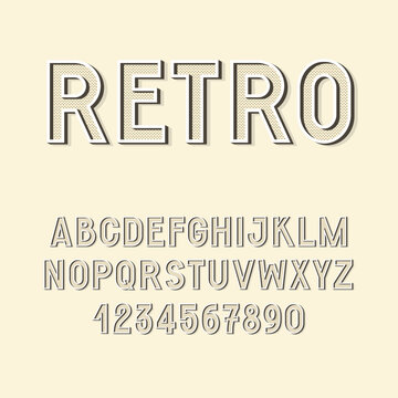 Retro 3d font with dots. English letters and numbers.