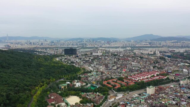 [korea drone footage] Seoul city landscape, Itaewon, Namsan Tower, Landmark