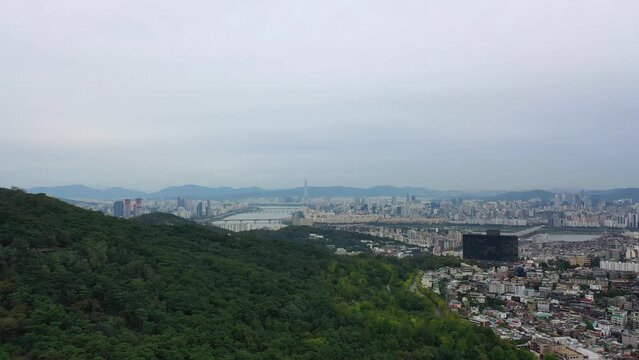 [korea drone footage] Seoul city landscape, Itaewon, Namsan Tower, Landmark
