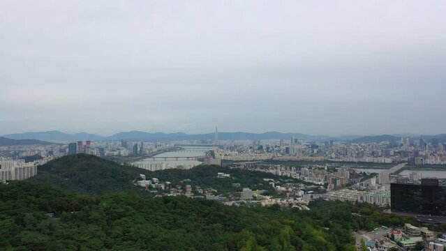 [korea drone footage] Seoul city landscape, Itaewon, Namsan Tower, Landmark