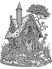 Fairy House Coloring Page for Adults