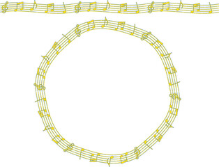 音楽　ト音記号　音符　楽譜　線画　罫線　枠　シンプル　黄色　掠れ　フレーム