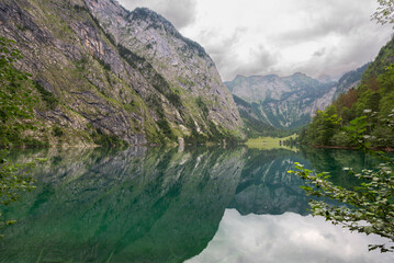 Fototapeta na wymiar The Obersee lake, in the extreme southeast Berchtesgadener Land district of the German state of Bavaria, near the Austrian border