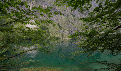 The Obersee lake, in the extreme southeast Berchtesgadener Land district of the German state of Bavaria, near the Austrian border