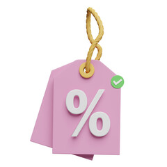 3d discount sales icon for shopping online isolated. price tags coupon, marketing promotion bonuses concept, 3d render illustration