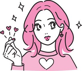 指ハートをしている韓国アイドル風の女の子