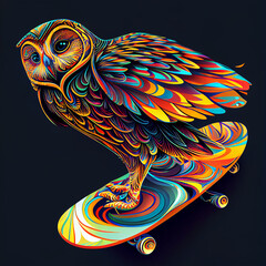 Psychedelic Skateboard Owl created with Generative AI technology - 557668272