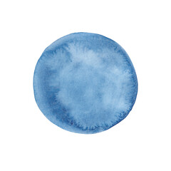 Dark blue watercolor circle. hand drawn watercolor round frame isolated