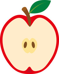 半分に切った赤いリンゴのイラスト