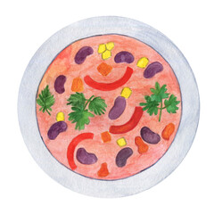 Mexican bean soup with chili. Spicy broth. Latin American dish. Menu design.