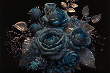 Blue roses bouquet Generative AI