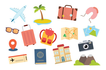 Travel and Vacation Isolated Object Set.