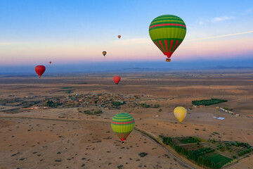 View of hot air balloons in the Moroccan sky