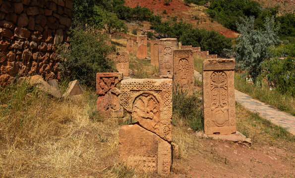 Khachkar (cross stone) located on Noravank monastery territory, Armenia