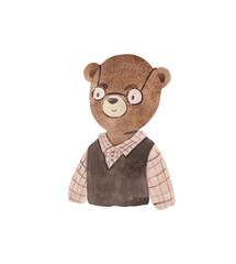 Watercolor grandpa bear illustration for kids