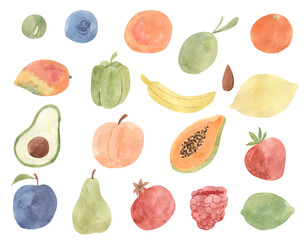 Watercolor fruit illustration for kids