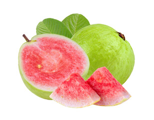 Guava fruit with leaf isolated on transparent png