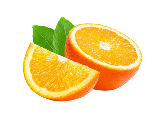 Ripe half of orange citrus fruit isolated on transparent png