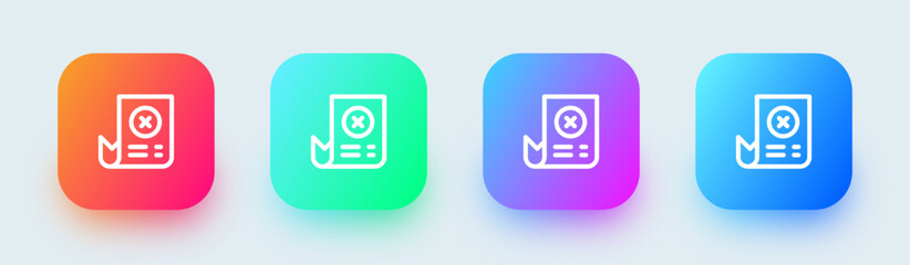 Failed transaction line icon in square gradient colors. Error signs vector illustration.