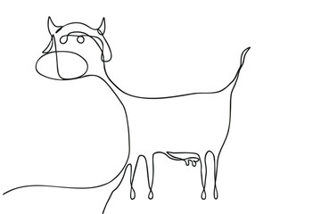 Abstract one continuous line drawing cow.