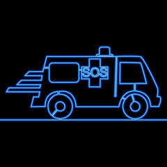 Continuous line drawing Ambulance emergency car Hospital transportation icon neon glow vector illustration concept