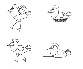 chiken illustration icon collection.
coloring book.
vector doodle.