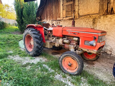 rusted vintage tractor farm engine - Menthon saint Bernard, France - October 23 2021