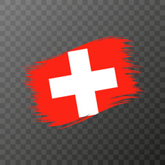 Switzerland national flag. Grunge brush stroke. Vector illustration on transparent background.