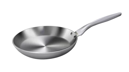 Foto op Plexiglas Realistic empty metal frying pan with plastic handle isolated. illustration kitchen utensil. Png © Nanotrillion