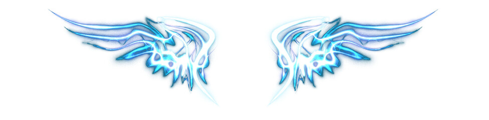 Blue neon glowing abstract blue wings. Png