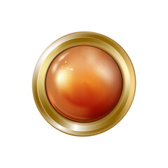 Circle realistic glossy Orange or copper button, golden rim, icon isolated. Technology Ui for interface apps. brown Round object for your design. png illustration. Png