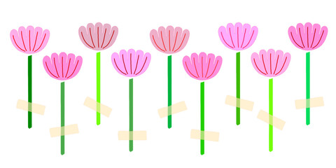 Fototapeta na wymiar Modern and simply painted lotus flowers using different tones of pink, the background, flowers and stems are all easily recolorable