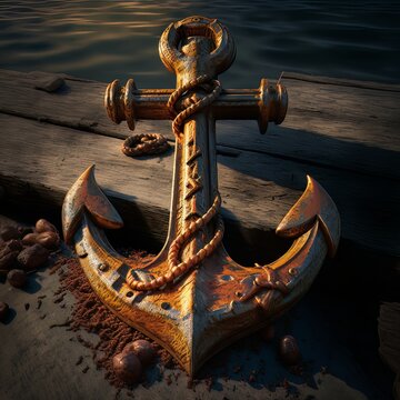 3d image of wooden anchor. Concept of hope, steadfastness, calm and composure.
