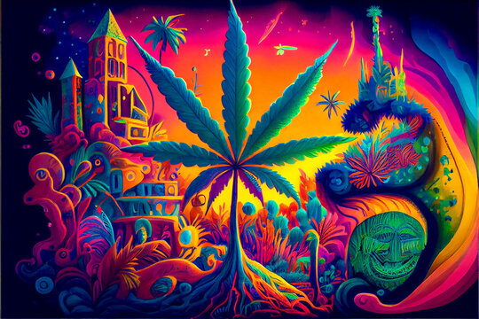 Generative AI abstract render of a cannabis trip